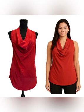 Judith & Charles red Sleeveless Draped Cowl Neck blouse top 100% silk Sz 10